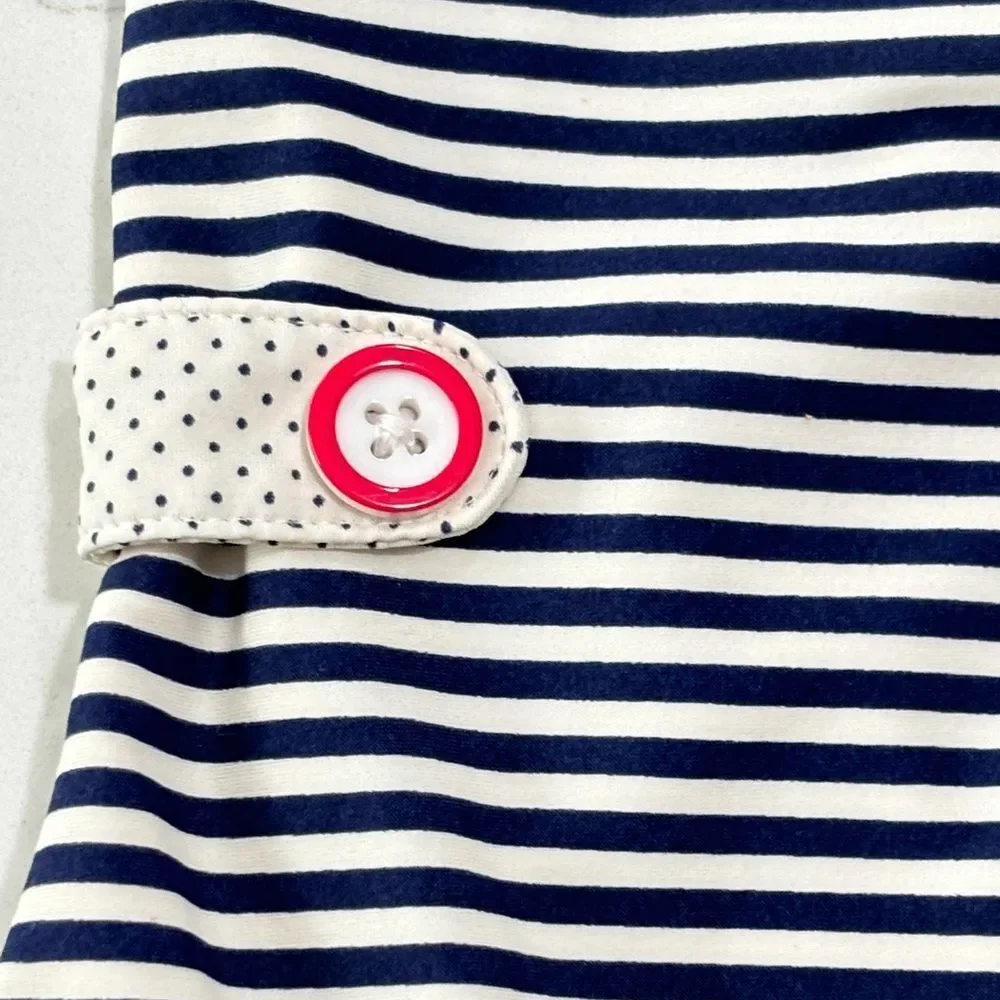 Janie And Jack One-Piece Swimsuit Nautical Stripes Polka Dot Buttons Size 12-18M